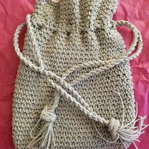 Soft silver grey drawstring style evening bag